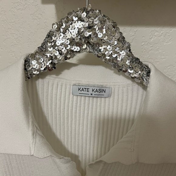 Kate Kasin V Neck Polo lightweight sweater Medium - Picture 4 of 5